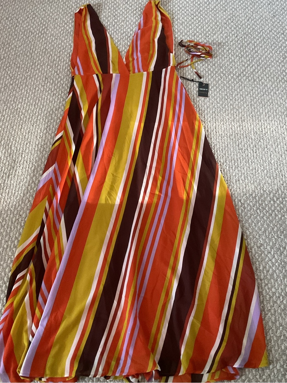 Forever 21 Striped Maxi Dress in Lime, Orange, Brown, Lavender